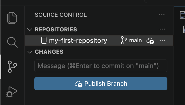 publish branch button in VSCode